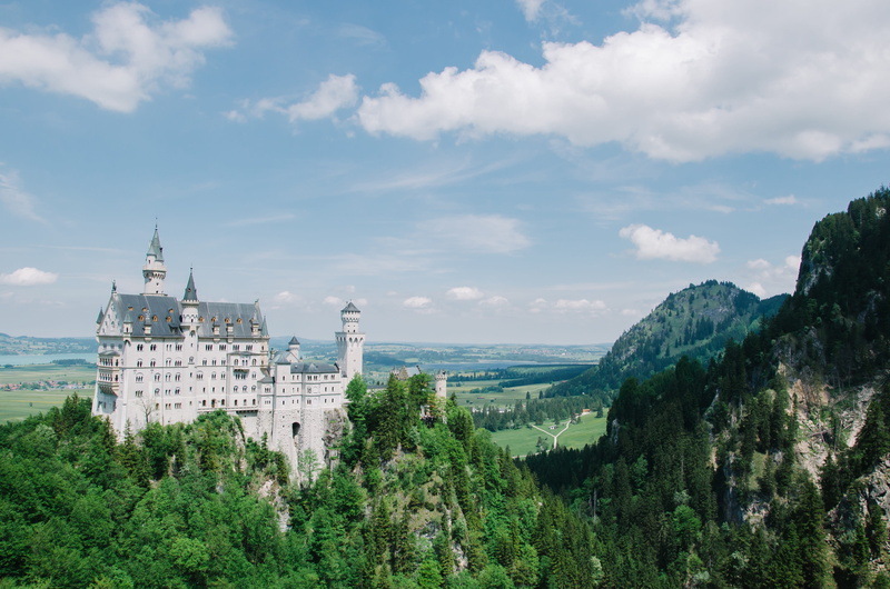landscape, forest, landmark, green color, clouds, building, fairytale, nature, trees, beauty in nature, architecture, europe, no people, near, famous, palace