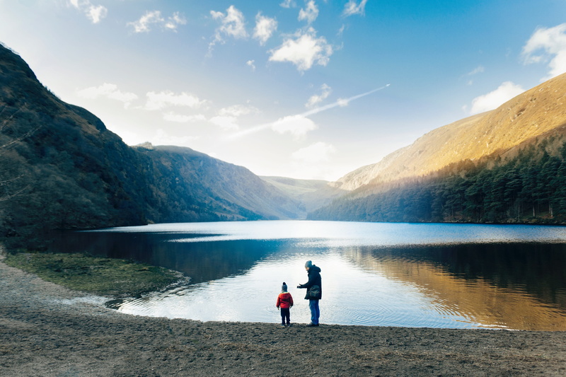 outdoors, scenics - nature, glendalough, 4K, sky, couple - relationship, men, reflection, two, landscape, two people, pool, full length, day, near, mountain