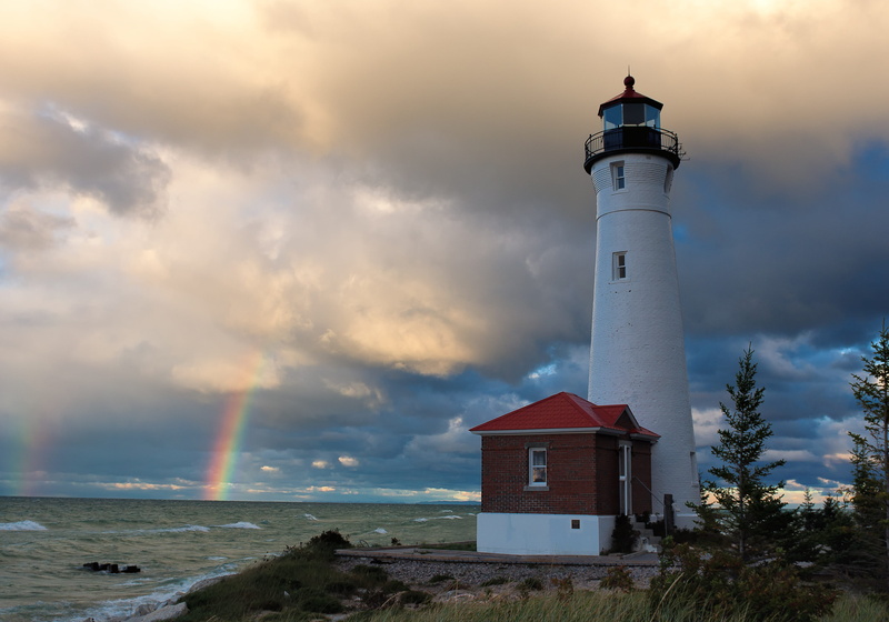michigan, summer, direction, security, crisp point, landscape, horizon over water, sea, architecture, sunset, tower, water, land, nature, lake superior