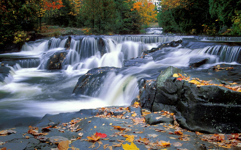  cascading, upper, peninsula, high, michigan, waterfall, autumn, 1080P, united, states, resolution