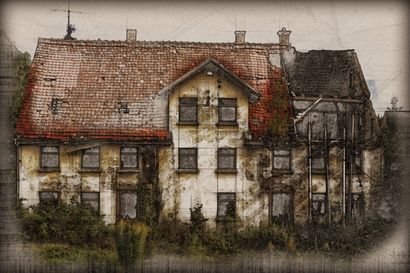 run down, 4K, bare, break up, leave, weathered, window, digital sketch, wall, built structure, white, old houses, architecture, house, decay, building