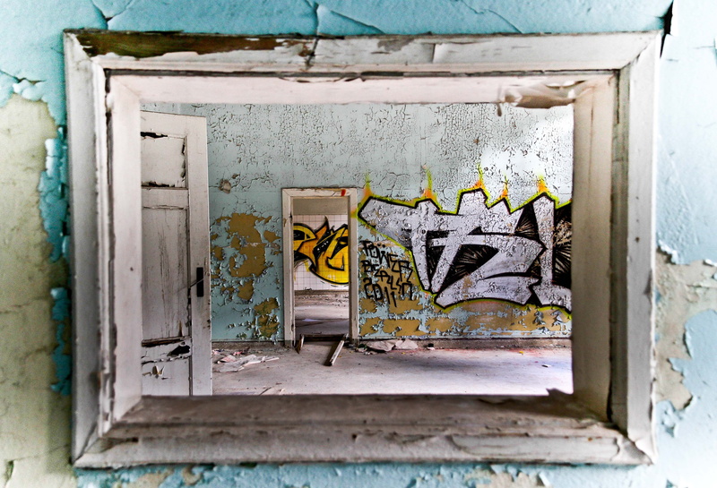 indoors, ruin, graffiti, lonely house, art and craft, 4K, day, picture frame, text, abstract, gray, wood - material, paper, decay, bare, built structure
