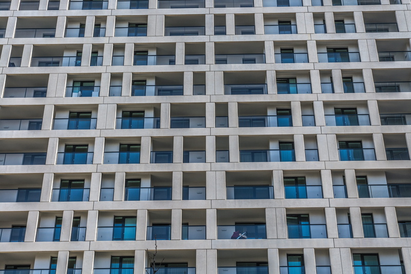 trist, skyscraper, in a row, outdoors, house facade, facade, 5K, window, structure, concrete, residential district, balcony, live, urban, building exterior