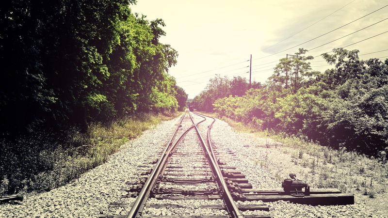 railroad Junction, gravel, long, straight, track, train, outdoors, day, tree, railway, direction, iron - Metal, station, railroad Station Platform, diminishing Perspective