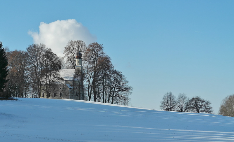 tranquil scene, house of worship, no people, landscape, building, catholic, day, christianity, snow, photography, snowing, believe, clouds, blue, chapel