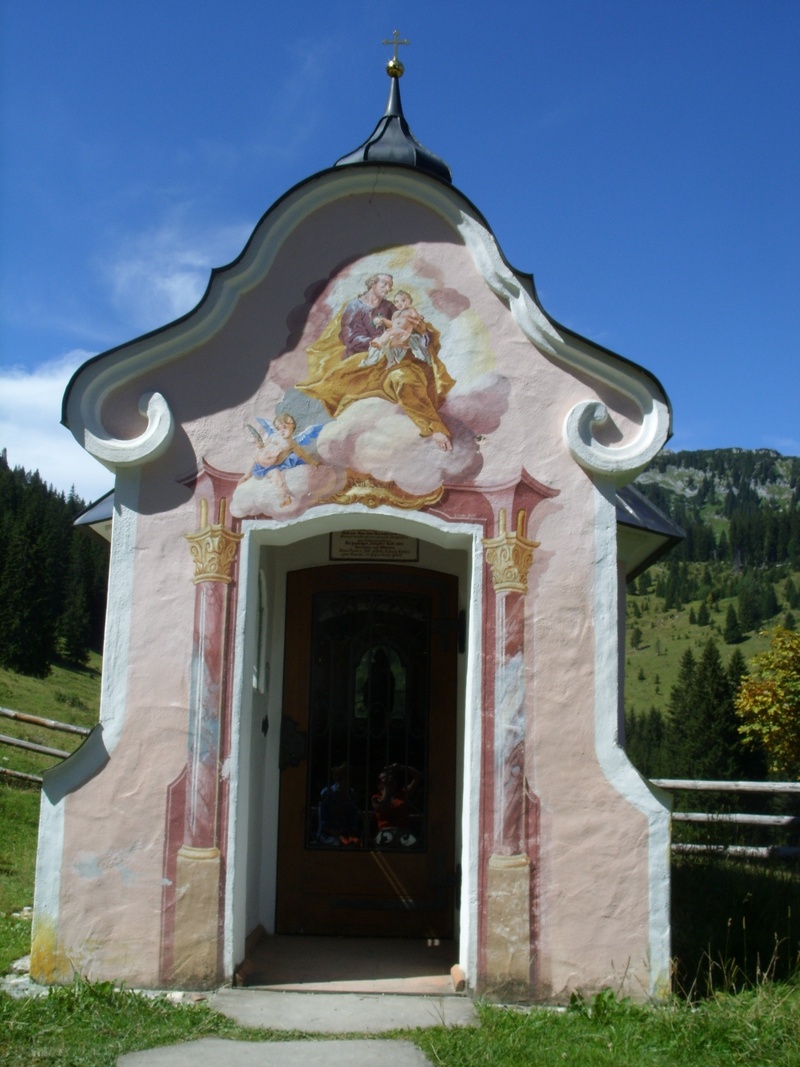 2K, sky, mountains, art and craft, spirituality, ornate, chapel, outdoors, holy, entrance, religion, no people, nature, day, belief, door, pürschling