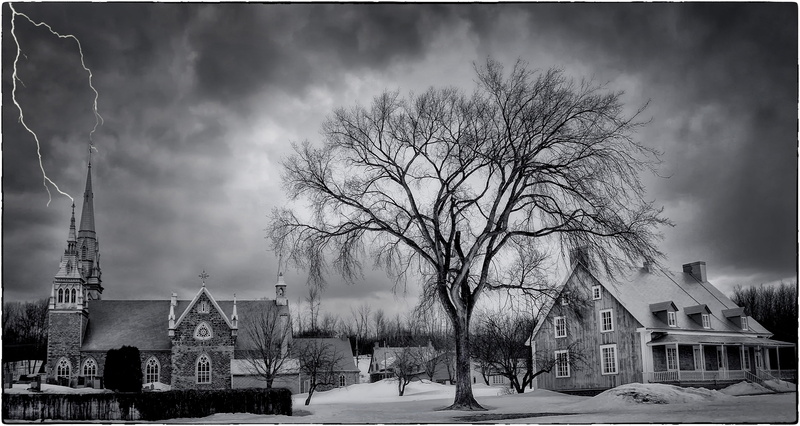 plant, sky, lightning, city, house, cold temperature, storm, bare tree, winter, cloud - sky, auto post production filter, cathedral, building exterior