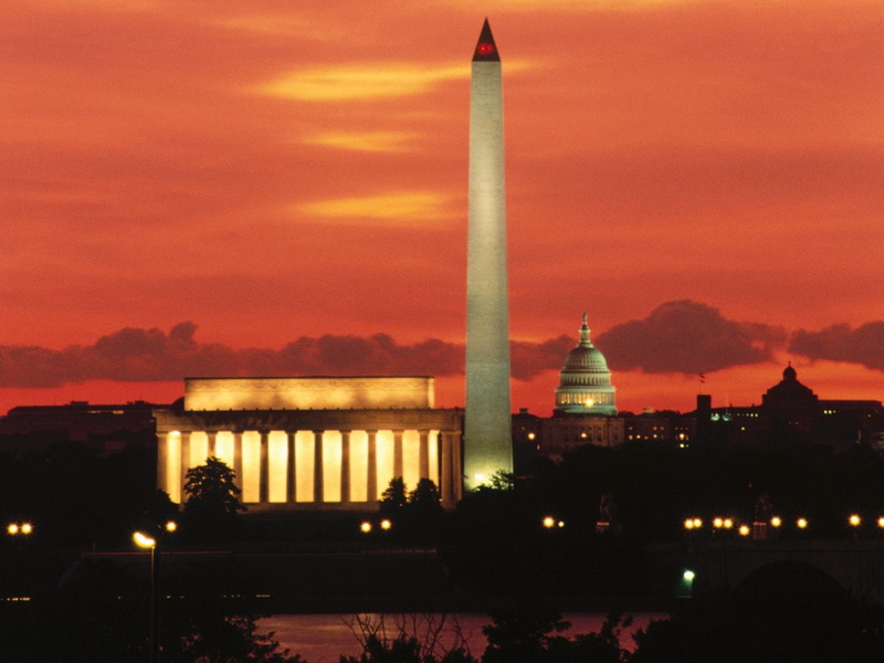 Washington, building, history, no people, nature, built structure, air pollution, sunset, cloud - sky, illuminated, city, travel, building exterior, 720P