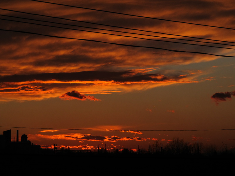 black, tranquility, skyscape, dramatic sky, romantic sky, nature, scenics - nature, orange sky, tranquil scene, wire, sunset, outdoors, low angle view