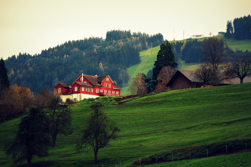 field, chalet, daytime, 5K, house, painted, tranquil scene, white, grass, farmhouse, sky, concrete, building exterior, scenics, land, rural scene, cottage