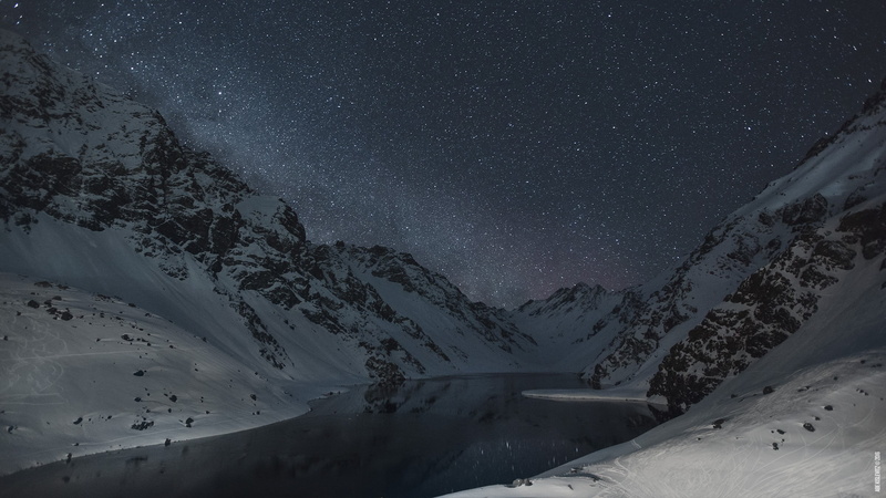 scenics - nature, snow, winter, lake, tranquility, cold temperature, mountain range, stars, water, tranquil scene, no people, extreme weather, star - space