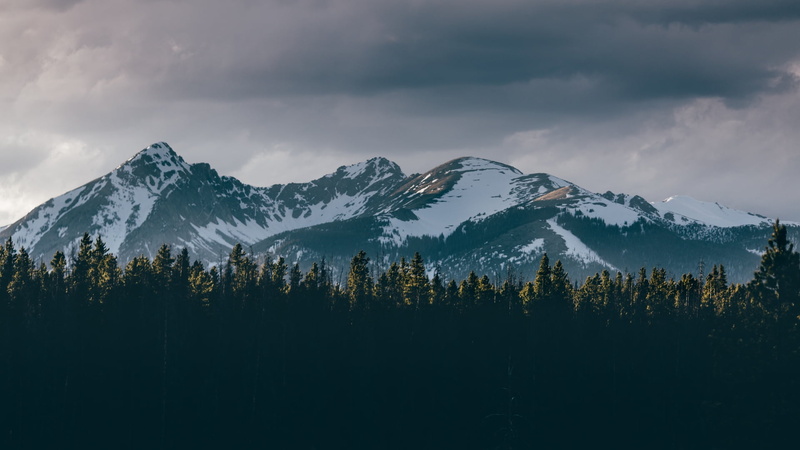 forest, tranquility, capped, snowcapped mountain, scenics - nature, sky, cold temperature, beauty in nature, mountain, mountain range, snow, no people