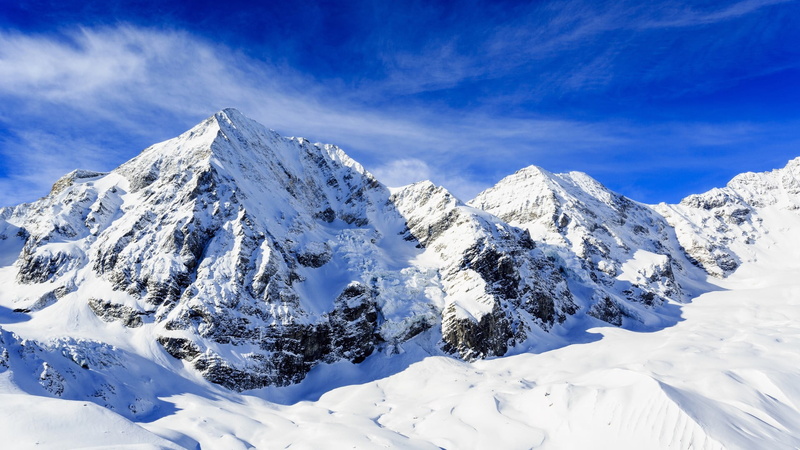 tranquil scene, environment, white color, snowcapped mountain, sky, blue, nature, non-urban scene, snowy mountain, snow, scenics - nature, no people, winter