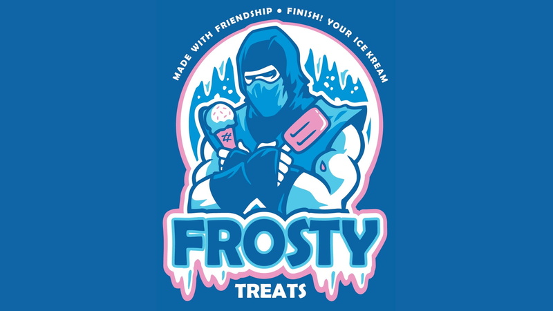 frosty, Mortal Kombat, video games, 1080P, food and drink, glowing, no people, human representation, blue background, humor, illuminated, representation
