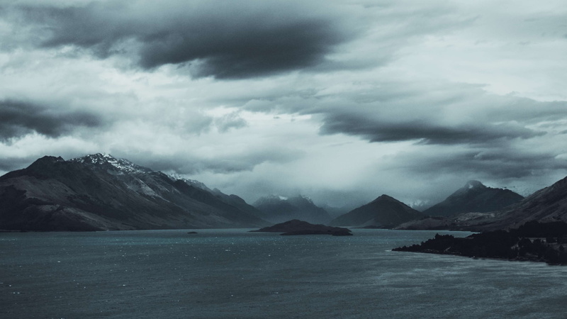 rain, scenic, scenics - nature, beauty in nature, tranquil scene, mountain range, no people, environment, sunset, stormy, landscape, sea, black and white