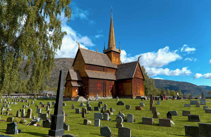 nature, building exterior, building, breheimen national park, sights, cemetery, stone, stave church, cloud - sky, place of worship, belief, no people, tombstone