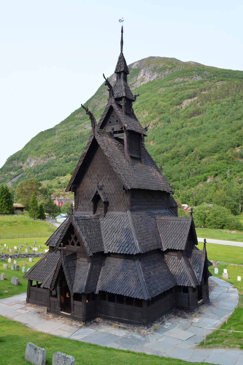 land, places of interest, belief, built structure, sky, place of worship, Borgund, watermill, Stave Church, nature, green color, building exterior, grass