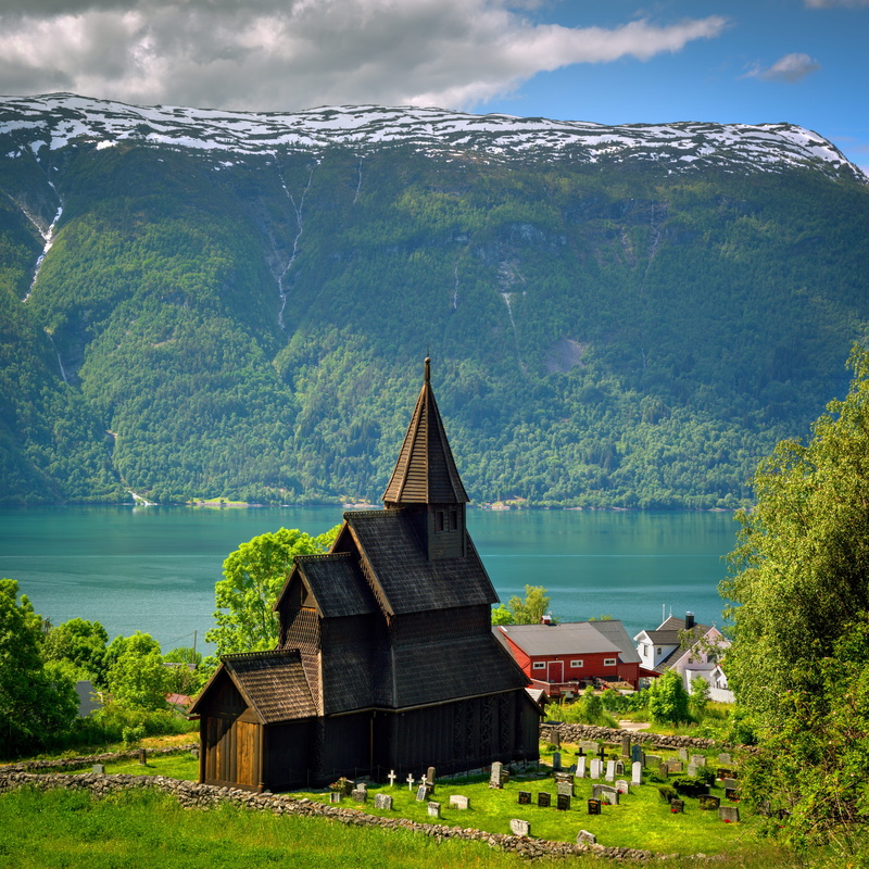 building exterior, building, mountain, norway, place of worship, idyllic, fjord, no people, day, nature, urnes, tree, scenics - nature, lake, religion