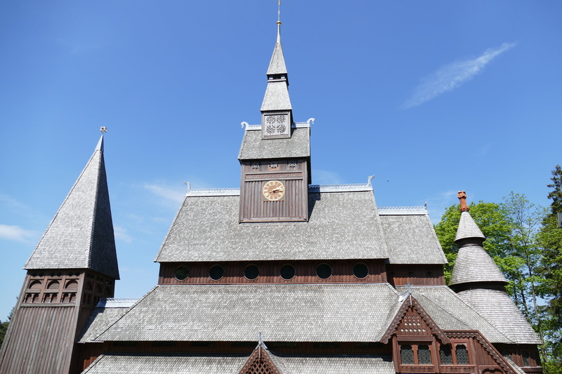 belief, outdoors, world heritage, clear sky, sky, tower, hahnenklee, building exterior, stave church, ornaments, travel destinations, built structure, blue