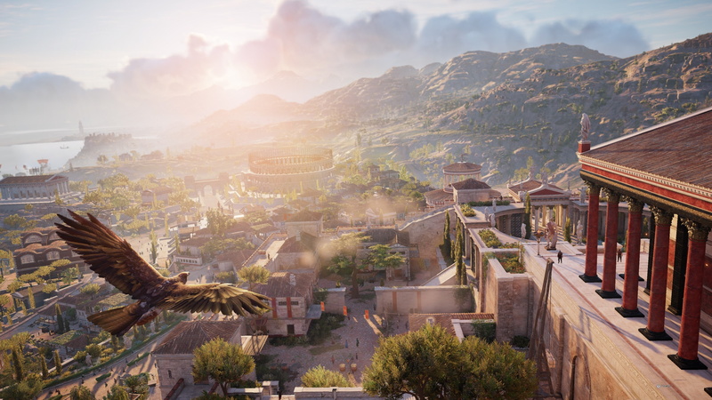 building exterior, landscape, tree, roof, built structure, city, architecture, religion, high angle view, the past, assassins creed origins 4k picture desktop