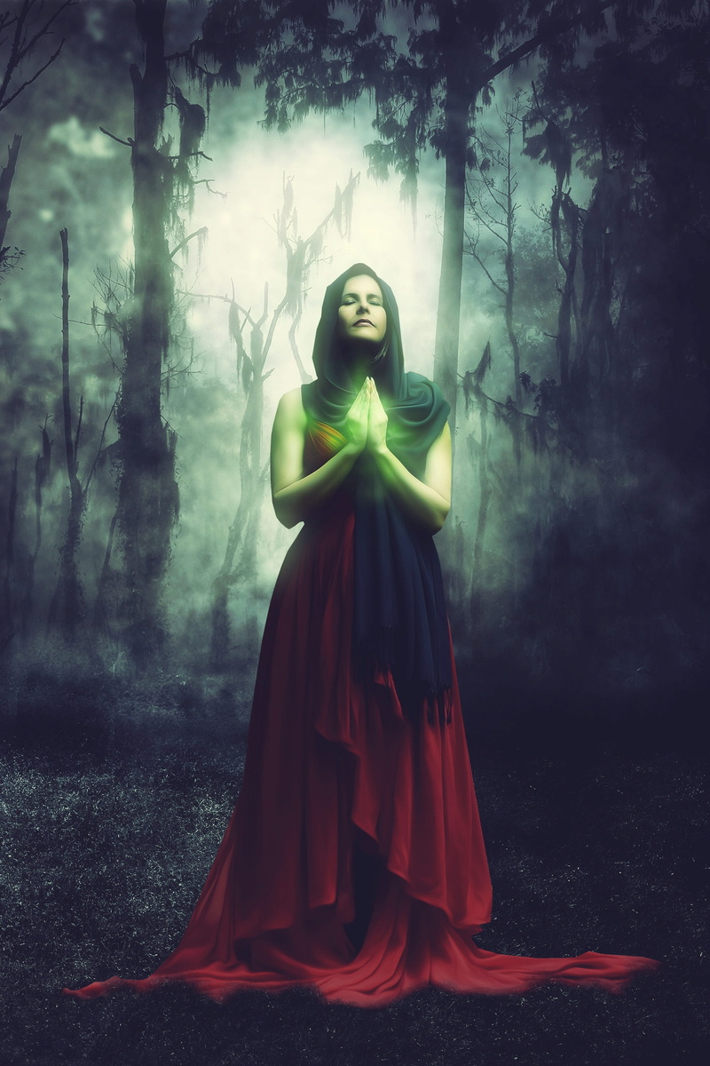 red, contemplation, magic, artistic, artfully, fairy tale, clothing, hairstyle, real people, fashion, standing, creative, plant, art, land, tree, beauty