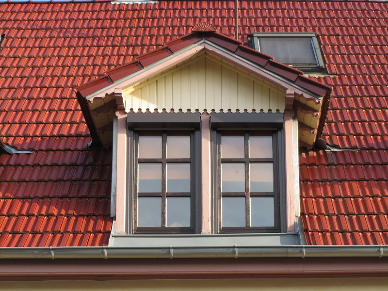 dormer, outdoors, city, window frame, low angle view, brick, brick wall, glass - material, wall, building, built structure, pattern, house, exterior, window