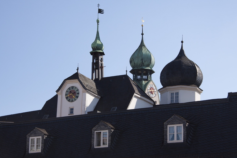 dormer windows, nature, clock tower, the past, spire, back light, onion helm, place of worship, built structure, building, blue, 4K, Roof, day, window