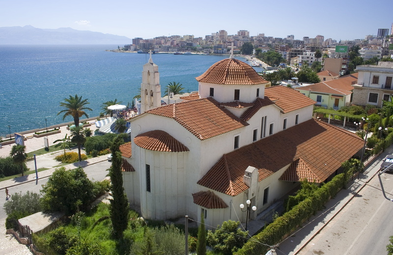 city, architecture, Albania, outdoors, town, holiday, nature, water, Beach, cathedral, sky, residential district, building, tree, hot, sunlight, roof, house