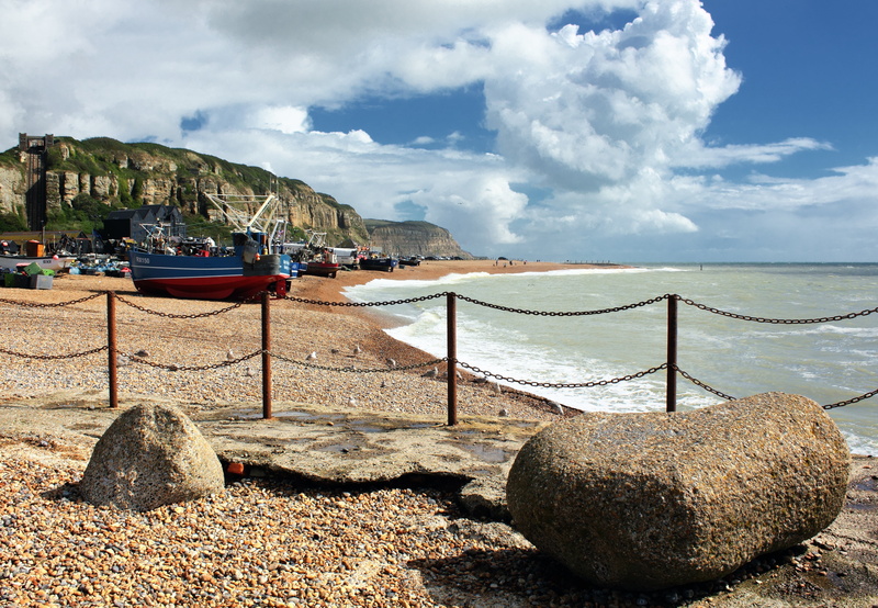 tranquil scene, scenics - nature, no people, landscape, sussex, rock, sea, hastings, rock - object, britain, united, day, south, sand, coast, ocean, outdoors