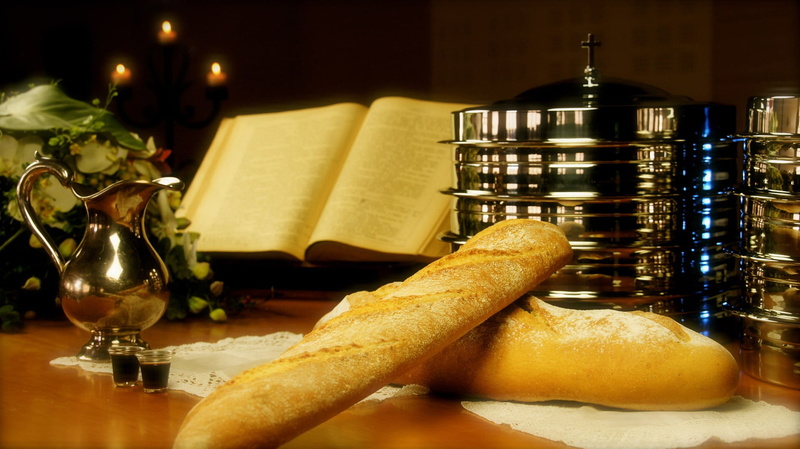 communion, paper, refreshment, household equipment, glass, food, wineglass, baguettes, last supper, wooden table, beverage, drinking glass, french food