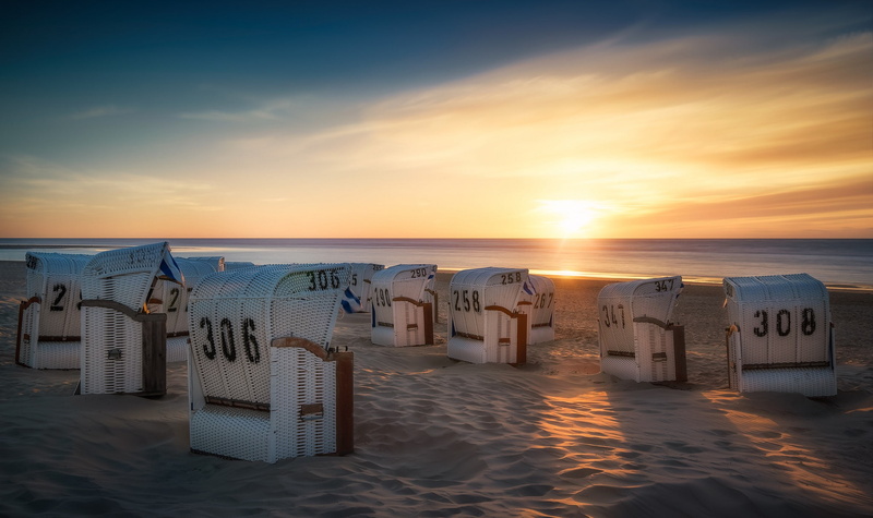 sun loungers, Germany, 1080P, coast, beach, Spiekeroog, Lower Saxony