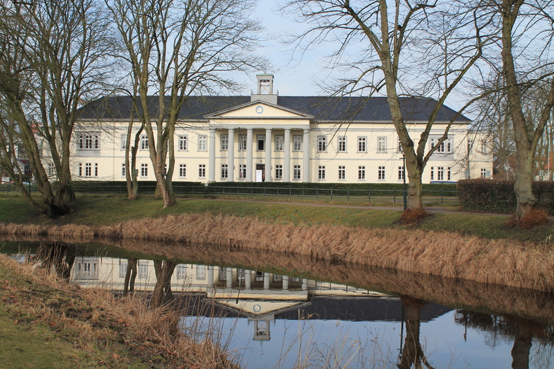 reflection, built structure, tree, 4K, oldenburg, house, lower saxony, building exterior, water, sky, outdoors, grass, nature, bare tree, home, building