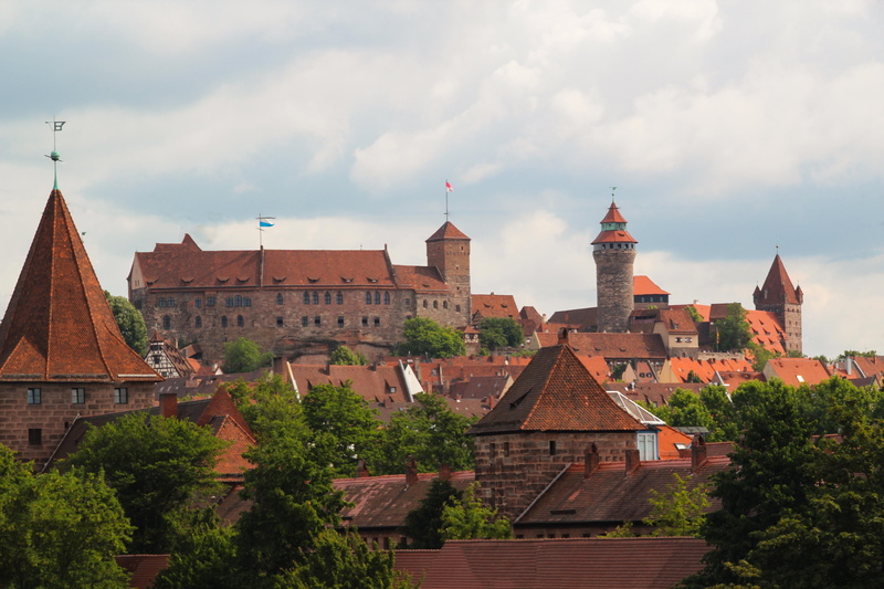 belief, travel destinations, buildings, sky, spire, nuremberg, castle, red, building exterior, middle ages, spirituality, tower, tree, nature, religion