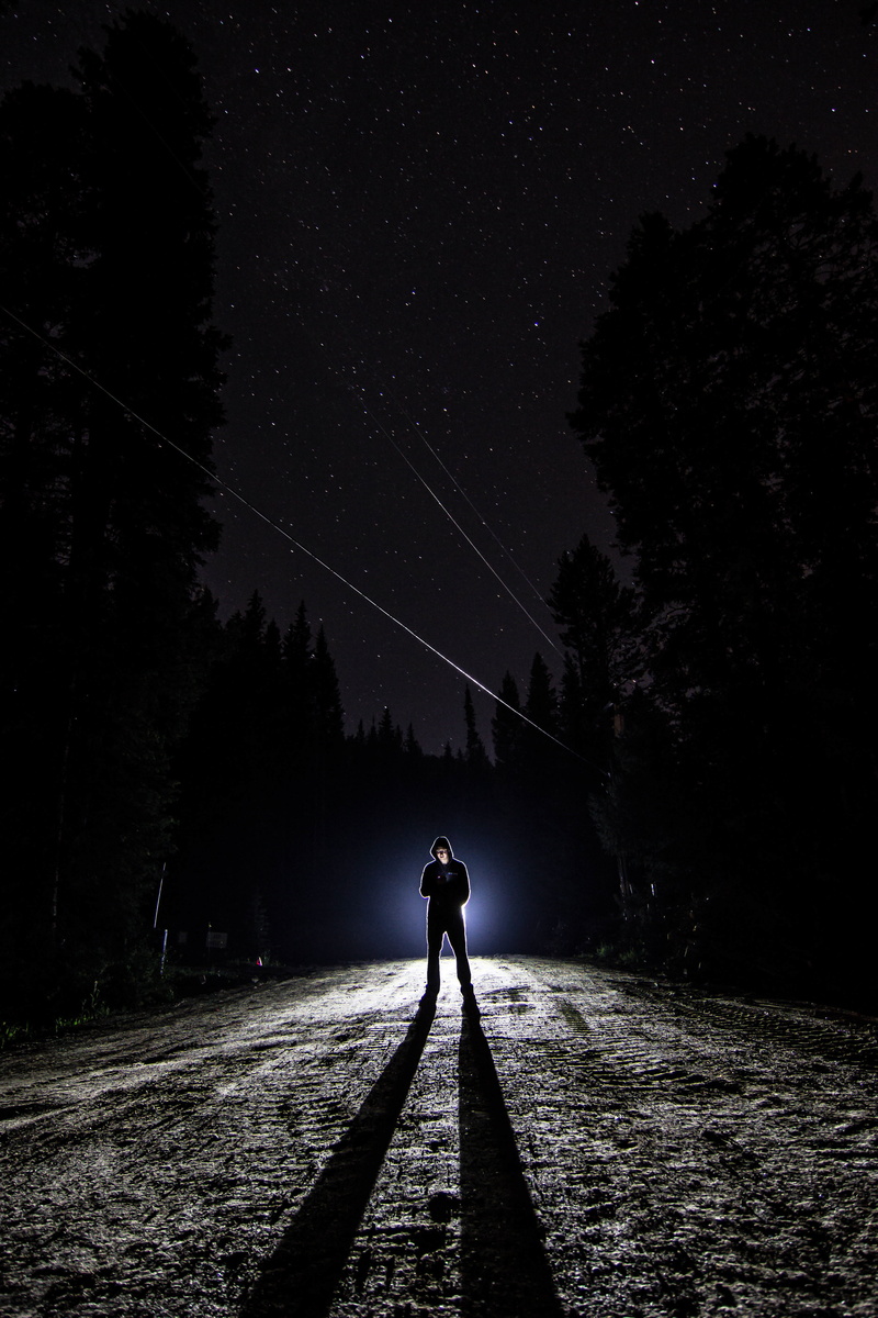 wish, plant, beauty in nature, outdoors, spotlight, street, male, dark, night, tree, constellation, real people, space, sky, one person, land, nighttime