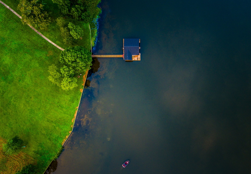 tranquility, green, no people, house, field, nature, plant, boat, swimming pool, tree, built structure, aerial view, birds eye view, trees, leafed, land