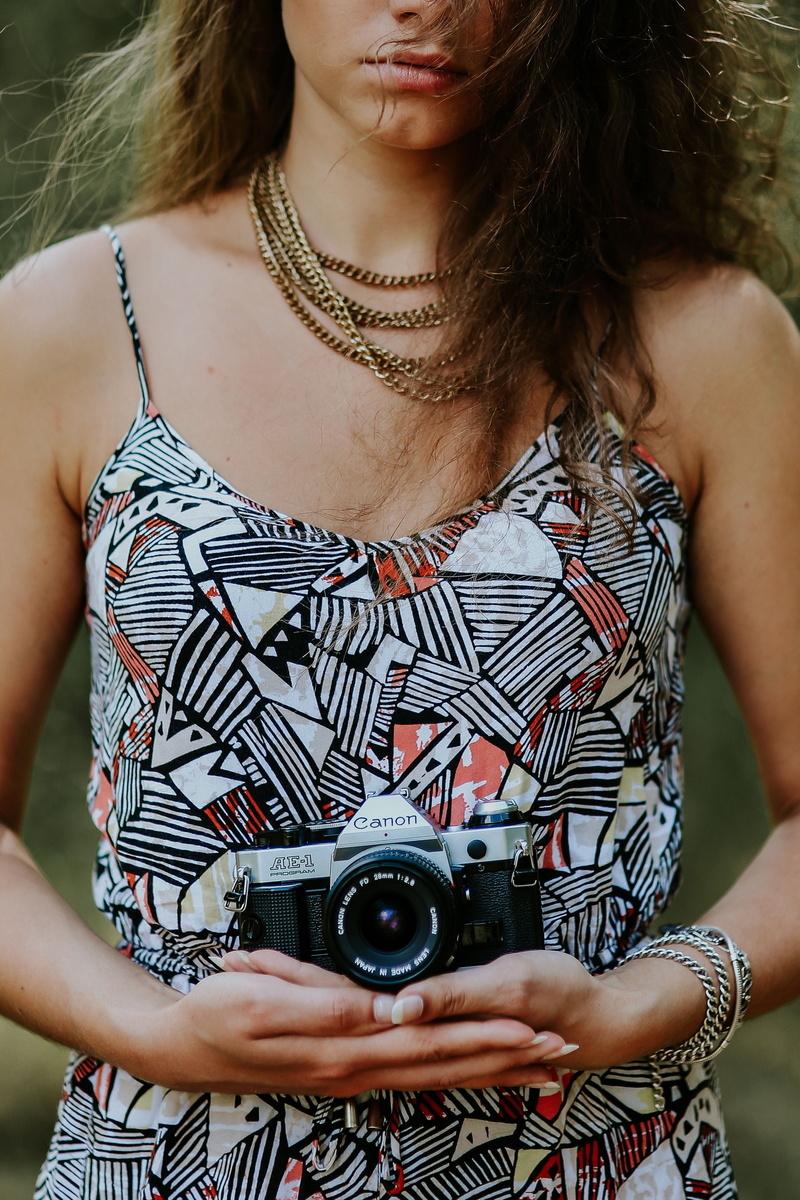 standing, photographer, girl, casual clothing, photographing, midsection, dress, holding, 2K, camera, people, females, summer, adults only, women, Woman