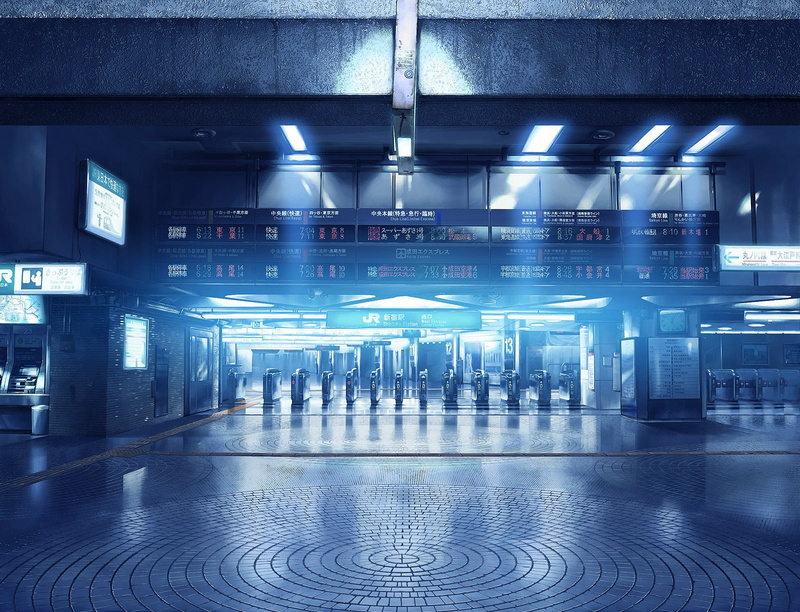 modern, travel, sign, station, subway, indoors, architecture, ceiling, no people, lighting equipment, tiled floor, Japan, parking garage, 720P