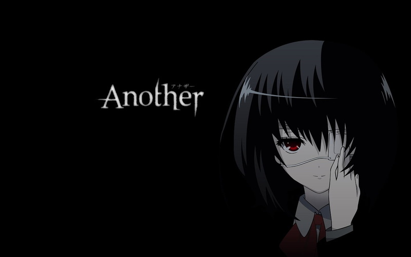 black background, eyepatches, human representation, anime, night, Another, technology, red eyes, dark, female likeness, copy space, text, 720P, sign, Misaki Mei