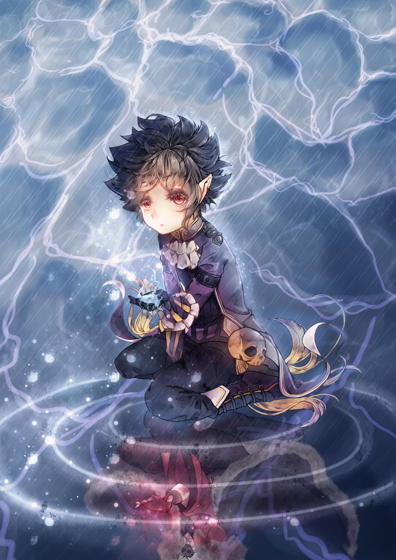elf ears, Anime, high angle view, anime games, child, 2K, raining, boys, dungeon fighter, men, real people, water, full length, one person, nature, mage
