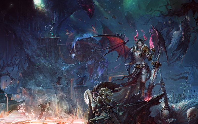 warrior, swords, girls, warriors, demons, wow, warcraft, fantasy, world, games, 1080P