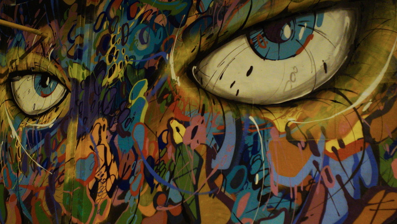 paint, full frame, indoors, representation, creativity, wall - building feature, multi colored, eye, backgrounds, built structure, pattern, mural, day