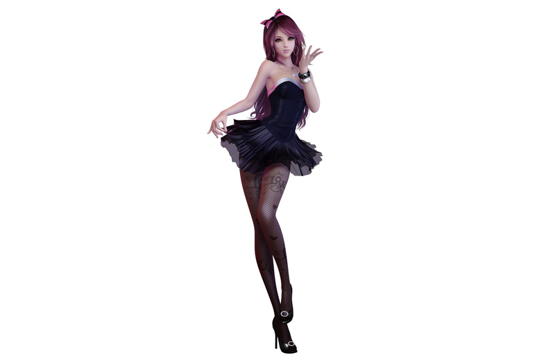 hairstyle, copy space, dress, 3D, full length, front view, black, adult, women, human arm, indoors, 2K, young adult, human limb, beauty, young women, fishnet