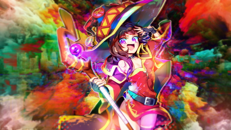 manga, explosion, Kono Subarashii Sekai ni Shukufuku wo!, sorcerer, magic, 1080P, scepters, Megumin, Robe, red