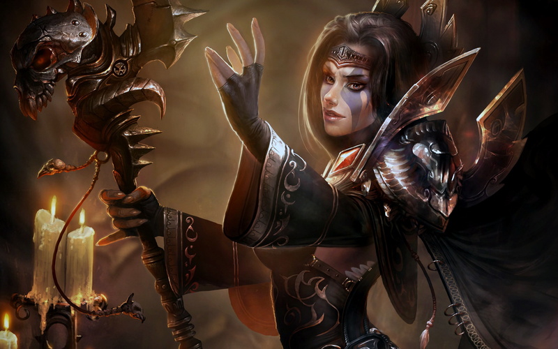 artwork, fantasy art, cape, Magician, scepter, 2K, sake, armor, magic, tattoo, candles, illustration, girl, digital art