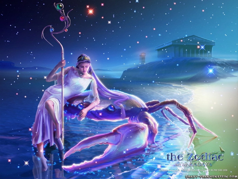 Zodiac, Sparkles, fantasy Art, crabs, 480P, Scepters, beach