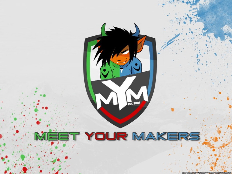 representation, people, flag, text, studio shot, human representation, 480P, male likeness, multi colored, close-up, art and craft, Meet Your Makers, wall - building feature