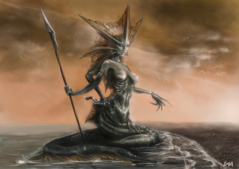Creature, Spear, Fantasy, Sea Monster, Naga, 1080P