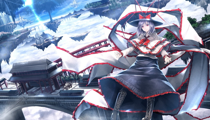 sport, outdoors, red eyes, women, clothing, anime girls, hat, skirt, hair bows, shirt, floating, Nagae Iku, lifestyles, three quarter length, snow, ribbon