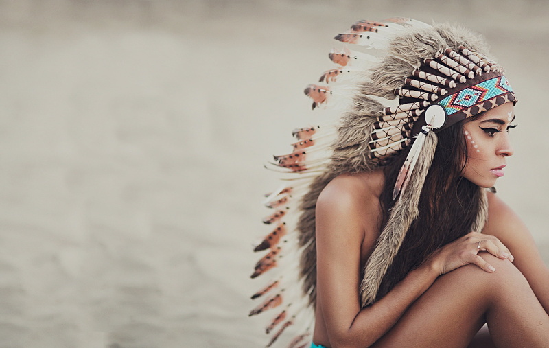 american, long hair, face, young adult, looking away, portrait, young women, native, feathers, leisure activity, real people, background, 1080P, white