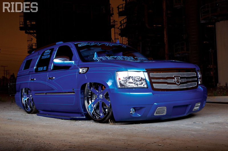 1080P, lowered, blue, bowtie, cars, tahoe, custom